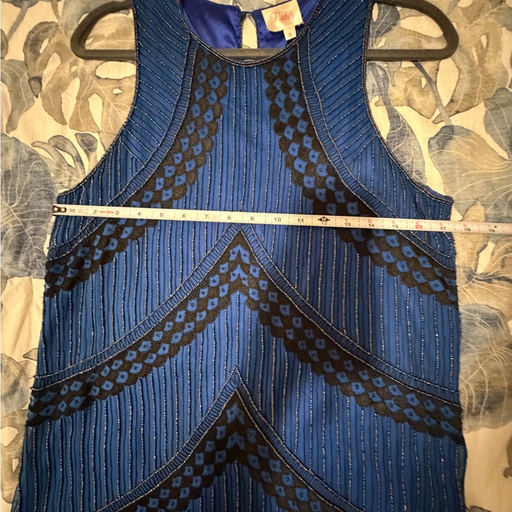 *STUNNING* Parker Royal Blue and Black Beaded Art Deco Cocktail Dress - Picture 7 of 8